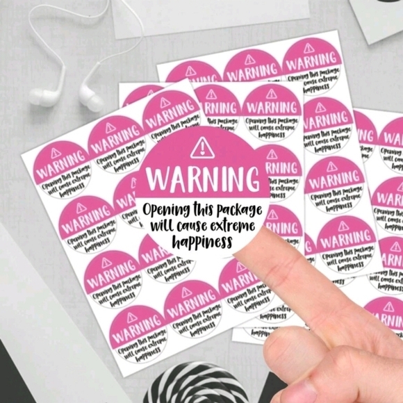 ✨️🩷 60 Black+ Pink Adorable Warning, Extreme Happiness Labels stickers pack✨️🩷 - Picture 1 of 5
